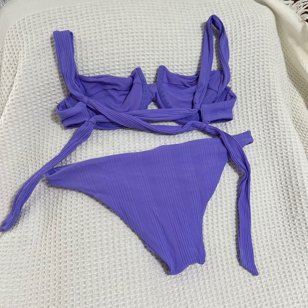 L*Space Two Piece Bikini Swimsuit Purple Ribbed Bra Top Beach Pool Med L Space - Picture 10 of 14
